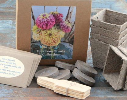 Zinnia Seeds and Peat Pellets and Pots
